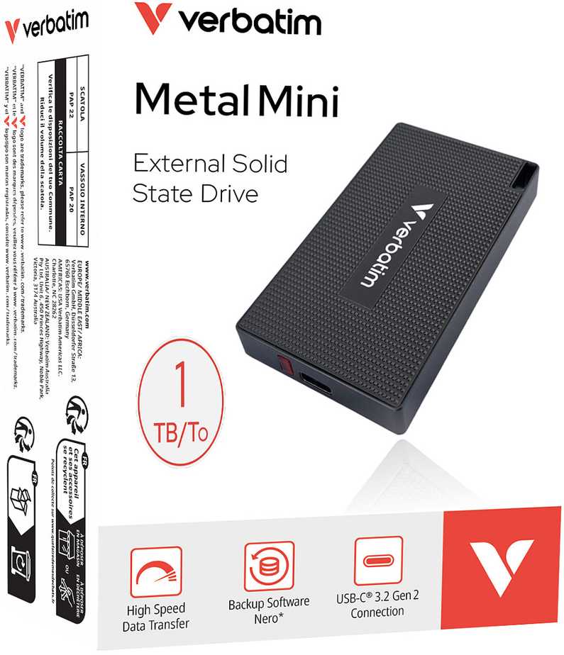 Kietasis diskas Verbatim Mini Diskas SSD 1TB USB-C 3.2 + kabelis USB-C/USB-C-USB-A 32031