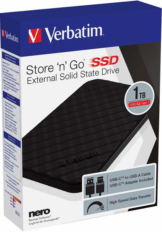 Kietasis diskas Verbatim Store N Go 1TB 2,5" USB-C 3.2 Juodas SSD išorinis diskas