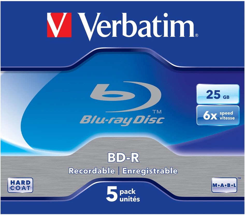 VERBATIM 5x BD-R 25GB 6x Jewel Case baltas mėlynas paviršius