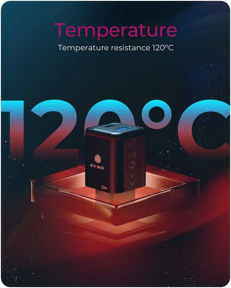 Icy Box IB-PS1020-PD USB įkroviklis 20W, 1x Type-C, 1x Type-A