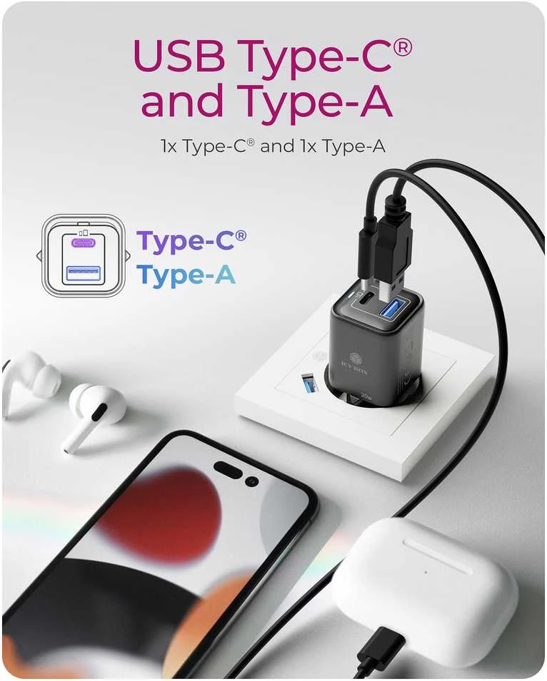 Icy Box IB-PS1020-PD USB įkroviklis 20W, 1x Type-C, 1x Type-A