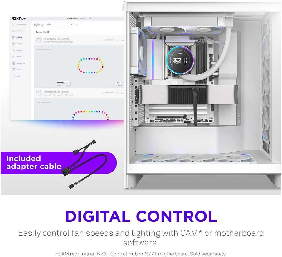 NZXT F240X RGB ventiliatorius su CAM programine įranga