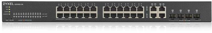 Šakotuvas ZYXEL GS1920-24V2, 28 prievadų išmanusis valdomas komutatorius, 24 gigabitų varinis ir 4 gigabitų dviejų asmenų, hibridinis režimas, autonominis arba „Nebulaflex“ debesis (5 metų garantija)