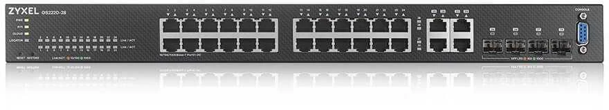 Šakotuvas ZYXEL GS2220-28, ES REGIONAS, 24 PRIEVADŲ GBE L2 KOMUTATORIUS SU GBE UPLINK (1 METŲ NCC PRO PACK LICENCIJA) (5 METŲ GARANTIJA)