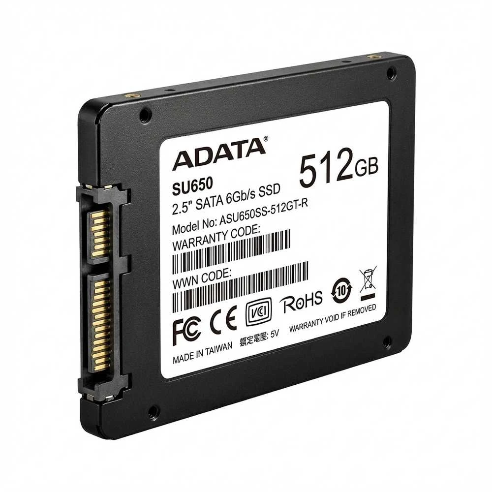 Kietasis diskas  ADATA Ultimate SU650 512 GB, SSD form factor 2.5", SSD sąsaja SATA 6Gb/s, Rašymo greitis 450 MB/s, Skaitymo greitis 520 MB/s