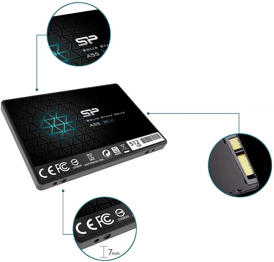 Kietasis diskas Silicon Power Ace A55 512 GB SSD 2.5, SATA III 6GB/s, 560/530 MB/s, 3D NAND