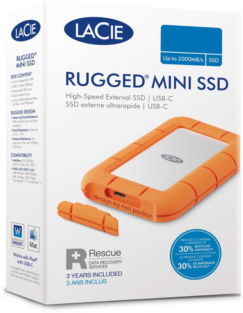 Kietasis diskas „LaCie Rugged Mini“ 2,5 colio, 5 TB, USB 3.2, 1 kartos, USB 3.2