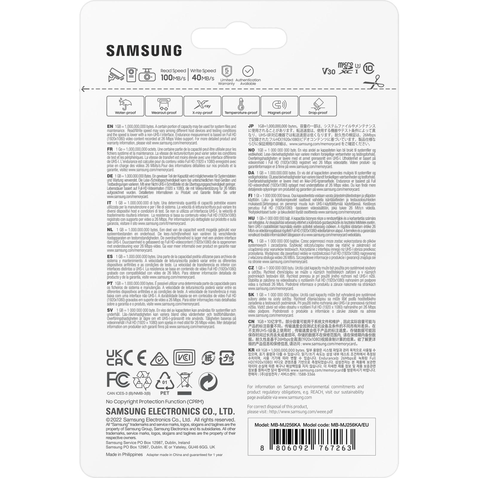 Atminties kortelė Samsung PRO Endurance microSD 256 GB, Baltos spalvos