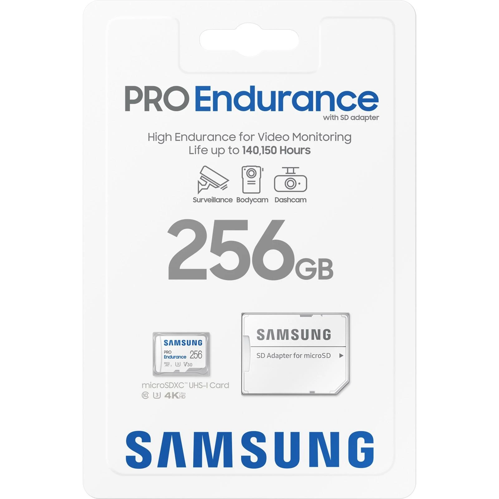 Atminties kortelė Samsung PRO Endurance microSD 256 GB, Baltos spalvos
