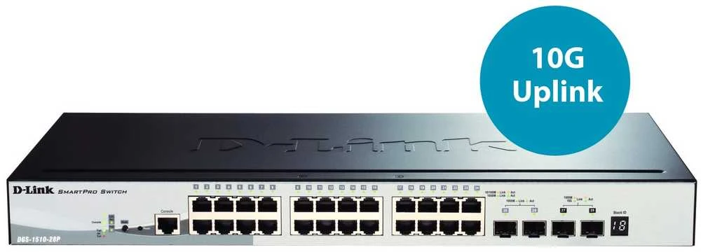 Šakotuvas D-Link | Jungiklis | DGS-1510-28P | Žiniatinklio valdymas | Montuojamas ant stovo | Gigabit Ethernet (vario) jungtys kiekis 24 | SFP jungtys kiekis 2 | SFP+ jungtys kiekis 2 | PoE/Poe+ jungtys kiekis 24 | Maitinimo tipas Vienvietis | 24 mėn.