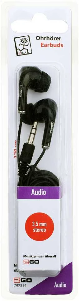 Juodos 2GO In-Ear ausinės 3.5mm jungtimi pakuotėje