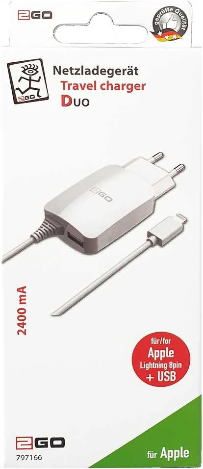 Įkroviklis 2GO Lightning i USB 12W Baltas (797166)