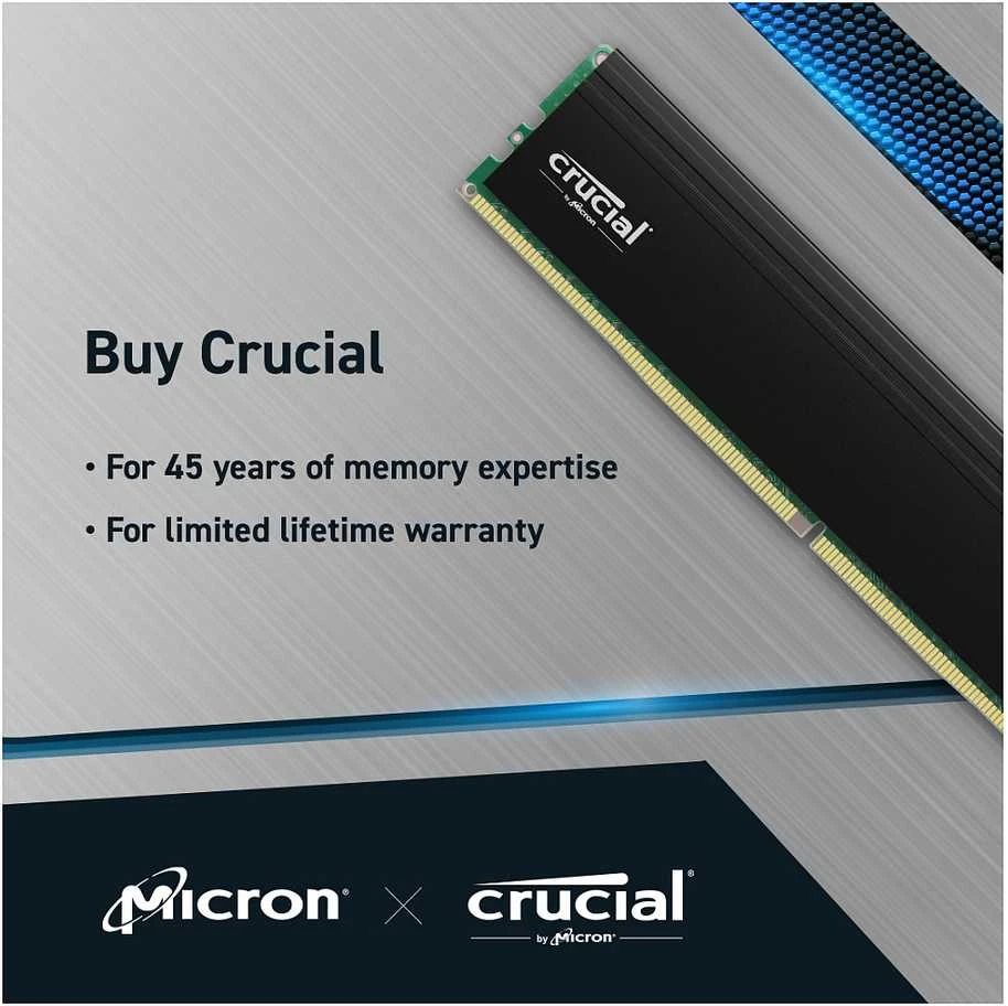 RAM „Crucial Pro“ 64 GB rinkinys (2 x 32 GB) DDR4-3200 UDIMM CL22 (16 Gbit), EAN: 649528937797