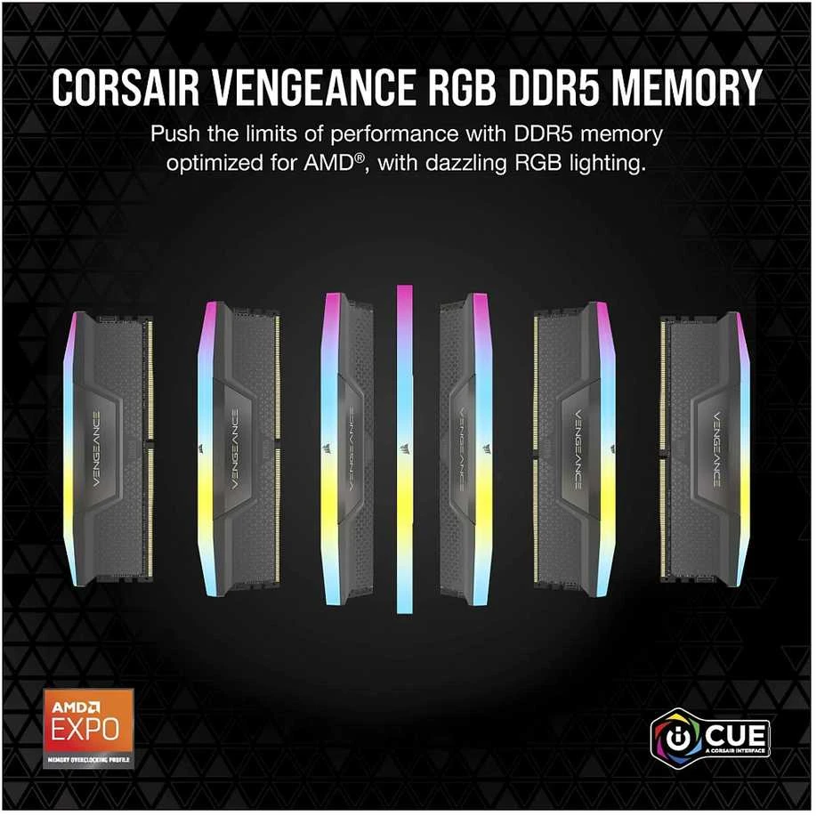 Corsair DDR5 Vengeance RGB 32 GB (2×16 GB) 6000 MHz CL38 atmintis su Intel XMP ir AMD EXPO palaikymu
