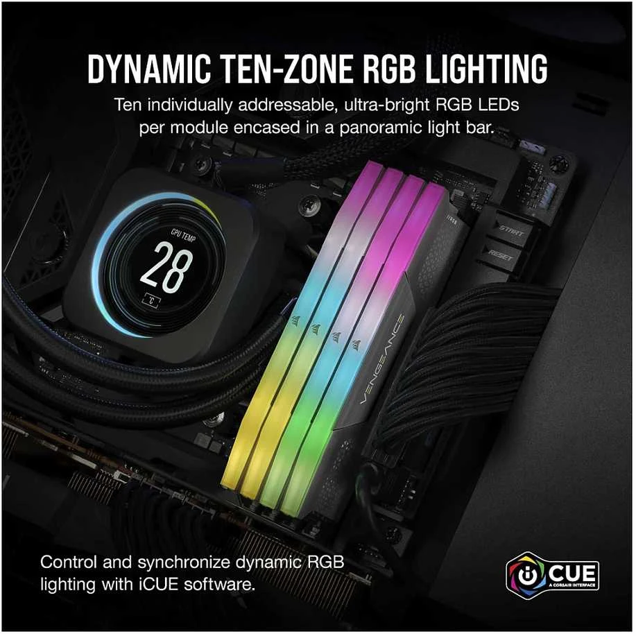 Corsair DDR5 Vengeance RGB 32 GB (2×16 GB) 6000 MHz CL38 atmintis su Intel XMP ir AMD EXPO palaikymu