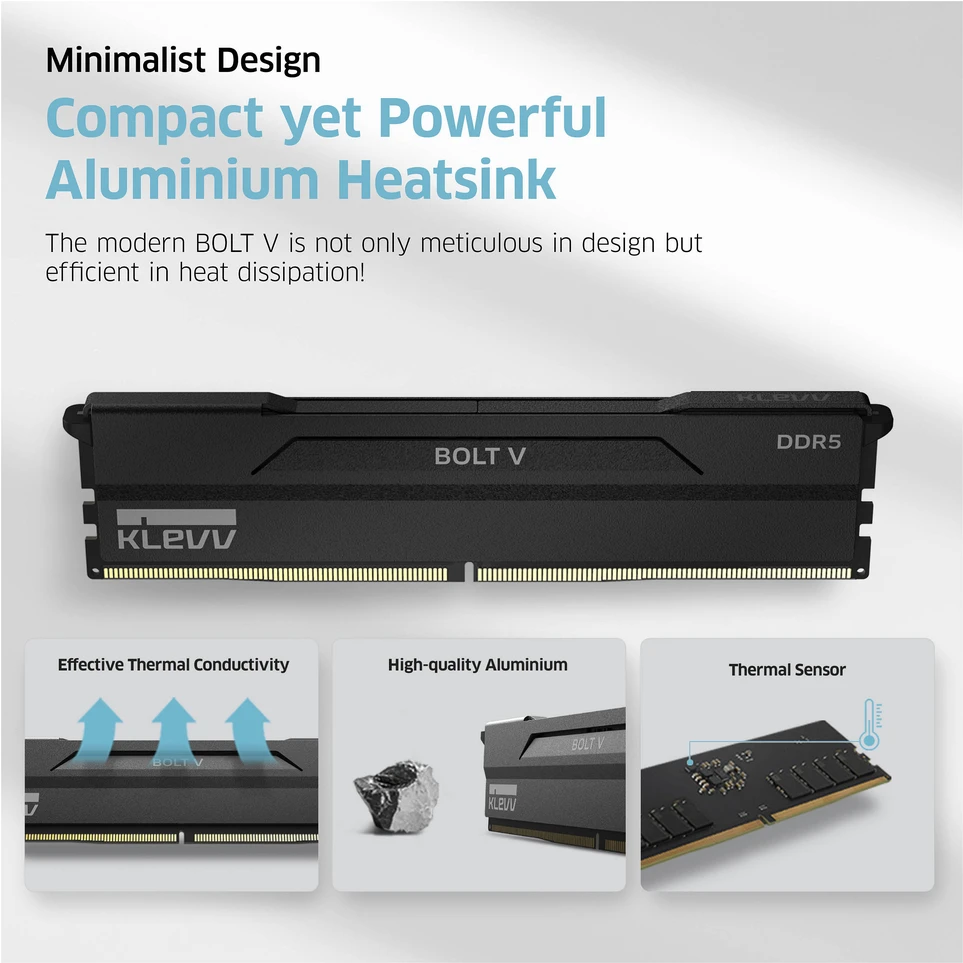Atmintis Klevv BOLT V 32GB (2x16GB) DDR5 Gaming RAM 6000MHz CL30 Memory Module Kit moduł pamięci 288-pin DIMM (KD5AGUA80-60A300H)