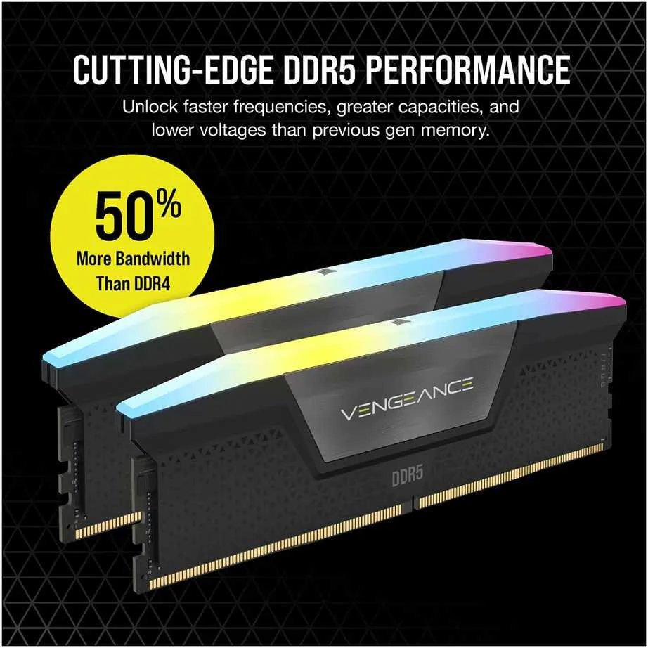 RAM CORSAIR VENGEANCE RGB 32GB 2x16GB DDR5 6400MT/s DIMM Unbuffered 36-48-48-104 Std PMIC XMP 3.0 Juodas Heatspreader Juodas PCB 1.4V