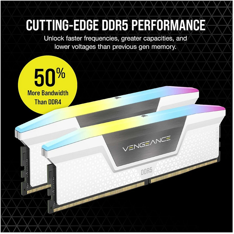 RAM „Corsair Vengeance RGB 32GB DDR5-6400“ rinkinys (2x 16GB), CL36, baltas