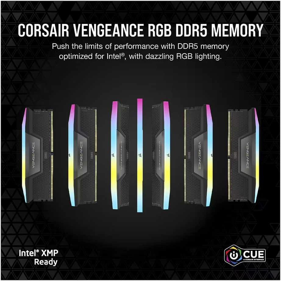 RAM CORSAIR VENGEANCE RGB 32GB 2x16GB DDR5 6400MT/s DIMM Unbuffered 36-48-48-104 Std PMIC XMP 3.0 Juodas Heatspreader Juodas PCB 1.4V