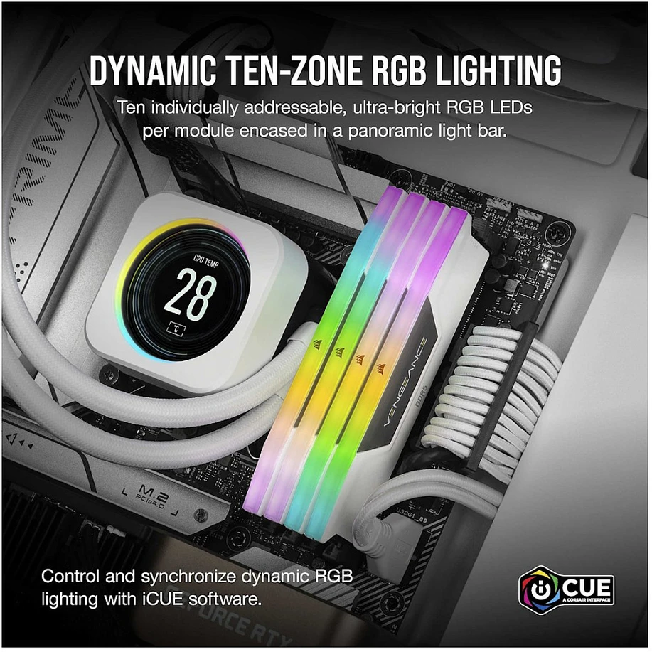 RAM „Corsair Vengeance RGB 32GB DDR5-6400“ rinkinys (2x 16GB), CL36, baltas