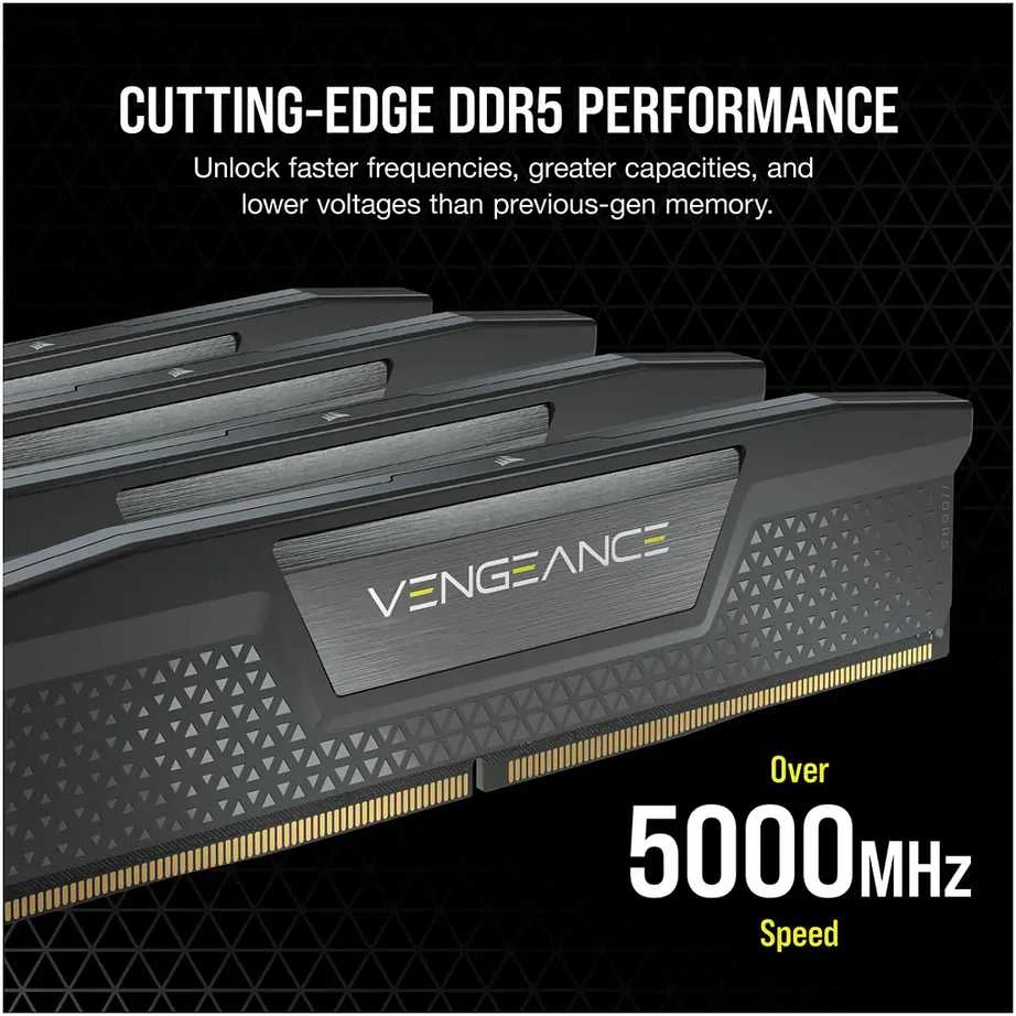 RAM CORSAIR DDR5 7200MT/s 32GB 2x16GB DIMM be buferio 34-44-44-96 OC PMIC XMP 3.0 VENGEANCE DDR5 1.45V, skirta Intel 700 serijai