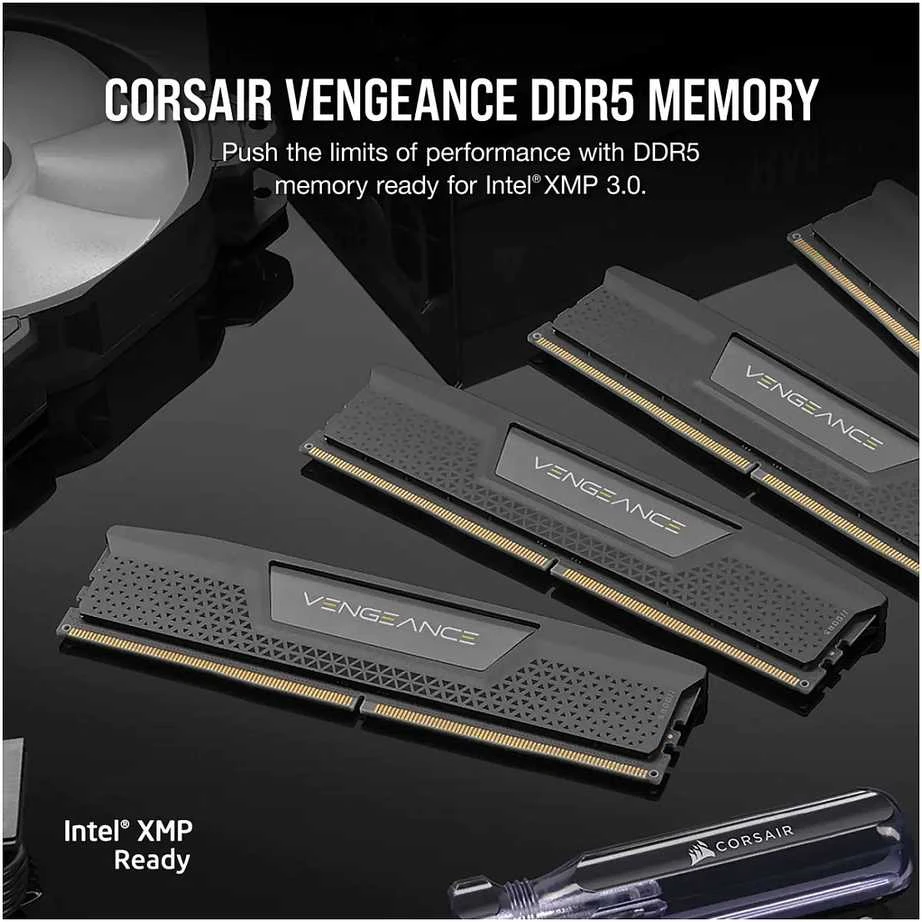 RAM CORSAIR DDR5 7200MT/s 32GB 2x16GB DIMM be buferio 34-44-44-96 OC PMIC XMP 3.0 VENGEANCE DDR5 1.45V, skirta Intel 700 serijai
