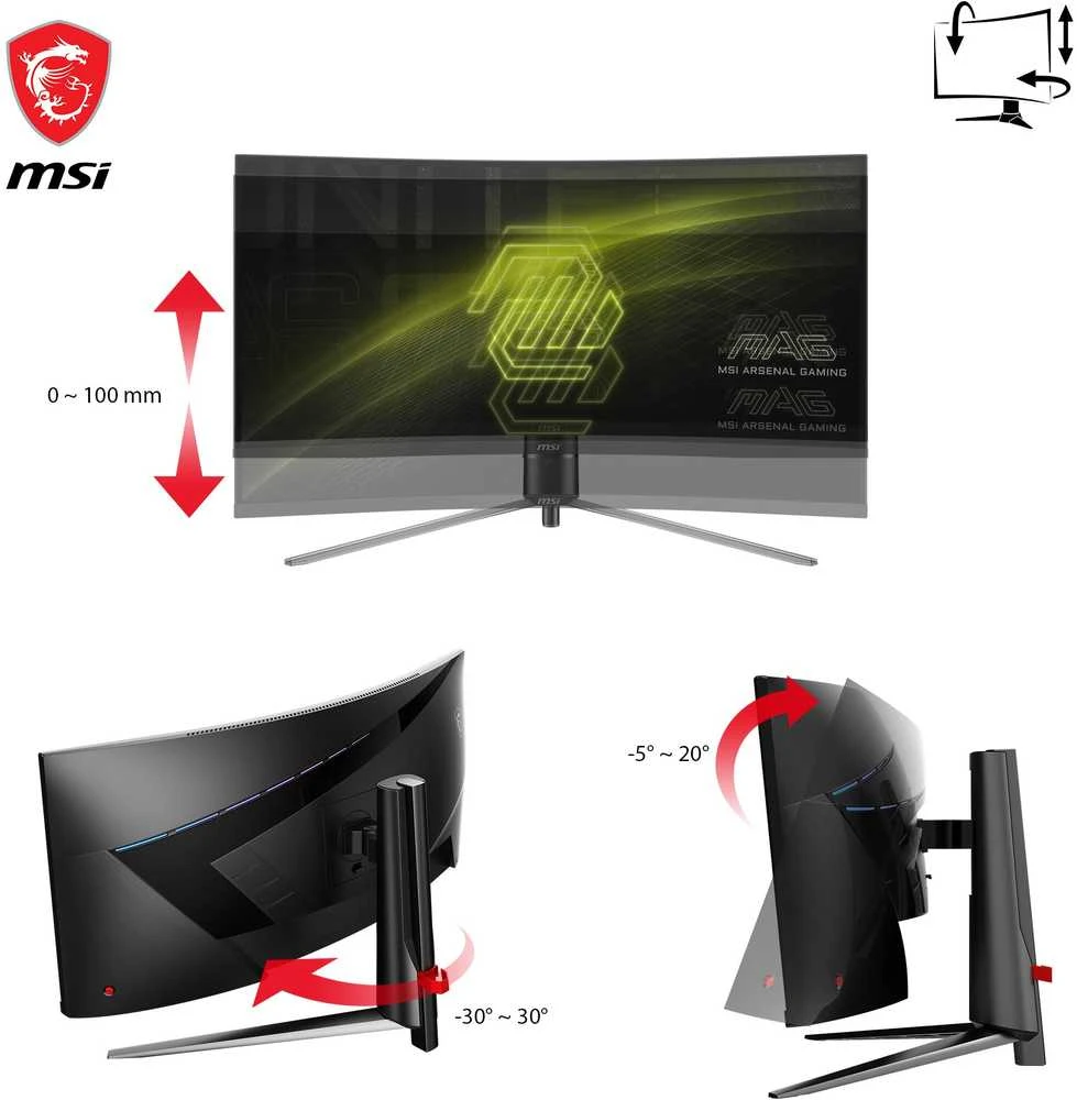 Monitorius 34 colių (86,4 cm) TFT MSI MAG 345CQRDE UWQHD 180 Hz lenktas mažmeninės prekybos ekranas