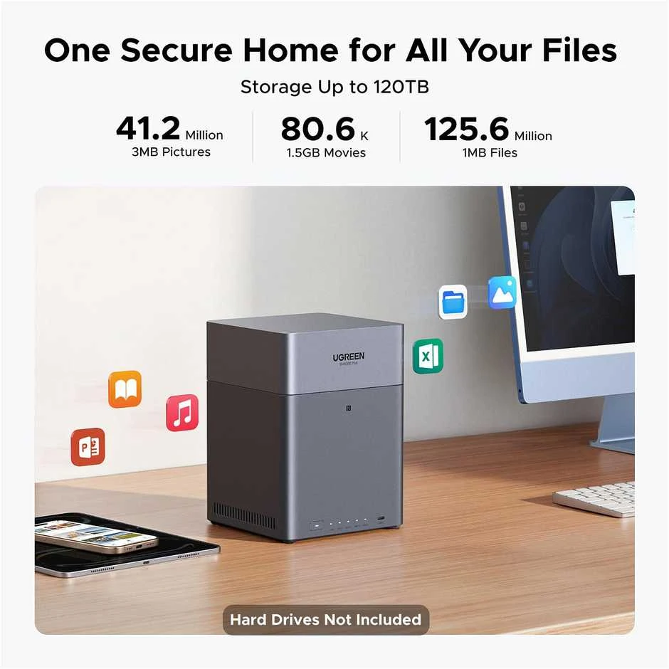 Serveris „UGREEN“ 4 skyrių tinklo saugykla DH4300 Plus ES bediskė