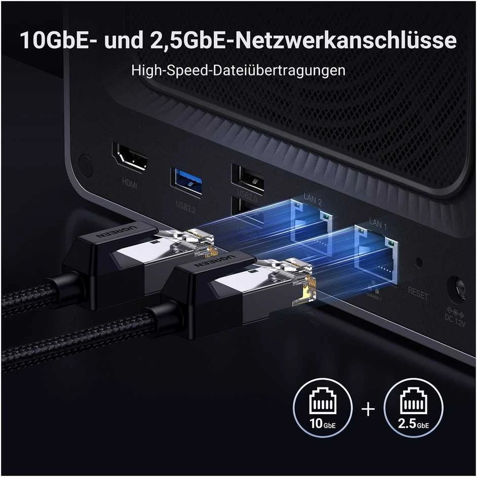 Serveris UGREEN NASync DXP4800 Plus 4 skyrių NAS 0/4 SATA, 0/2 M.2 SSD, 1 x 10 GbE + 1 x 2,5 GbE, 8 GB RAM