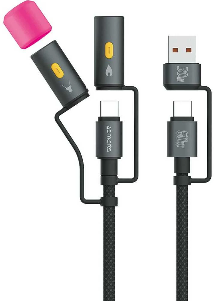 4Smarts 4in1 USB-C Cable Set Explorer 60W 1m juodas