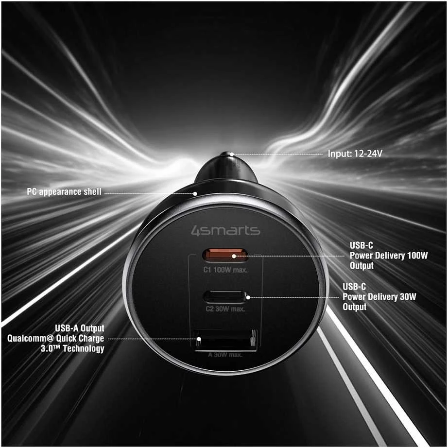 4smarts automobilinis įkroviklis VoltRoad Ultimate 160W juodos spalvos 541224