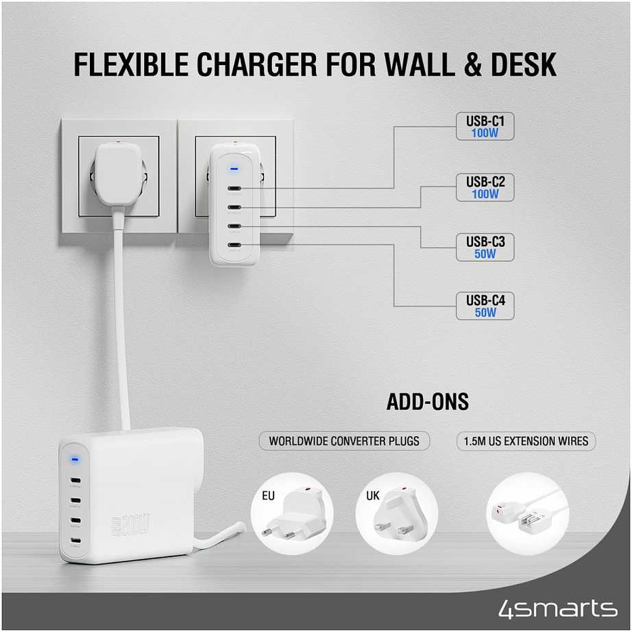 Įkroviklis 4smarts GaN Flex Pro Sieciowa 4 USB-C 200 W (545200)
