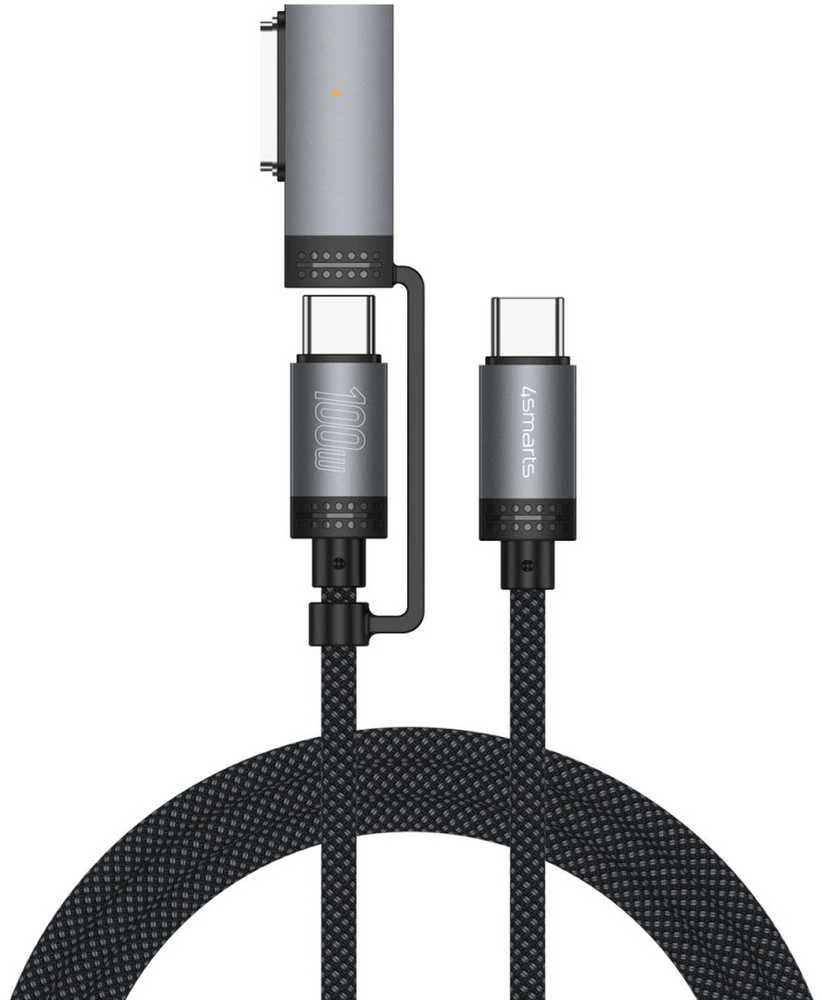 Kabelis USB-C 4smarts Explorer ComboCord 100W 2m su adapteriu MagSafe juodos spalvos