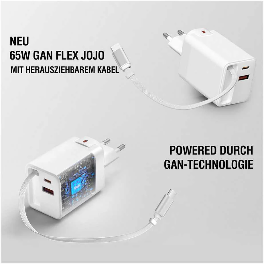 Įkroviklis jungiama į tinklą 4smarts Flex Jojo 65W GaN 2xUSB-C + USB-A balta