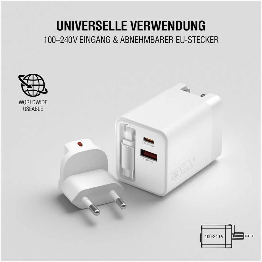 Įkroviklis jungiama į tinklą 4smarts Flex Jojo 65W GaN 2xUSB-C + USB-A balta