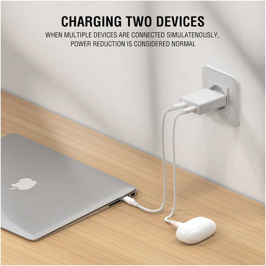 Laidinis įkroviklis 4smarts PDPlug Slim Dual 65W GaN 2xUSB-C baltos spalvos