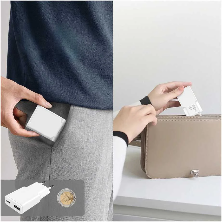 4Smarts sieninis įkroviklis PDPlug Duos Slim 30W GaN 1C+1A baltas