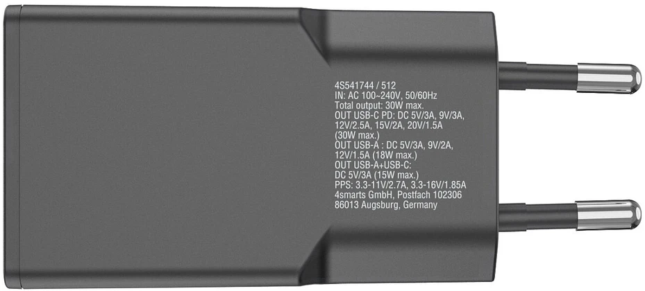 Įkroviklis jungiama į tinklą 4smarts FlatPlug Duos 30W GaN USB-C/USB-A juoda