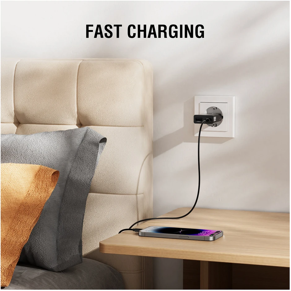 Įkroviklis jungiama į tinklą 4smarts FlatPlug Duos 30W GaN USB-C/USB-A juoda