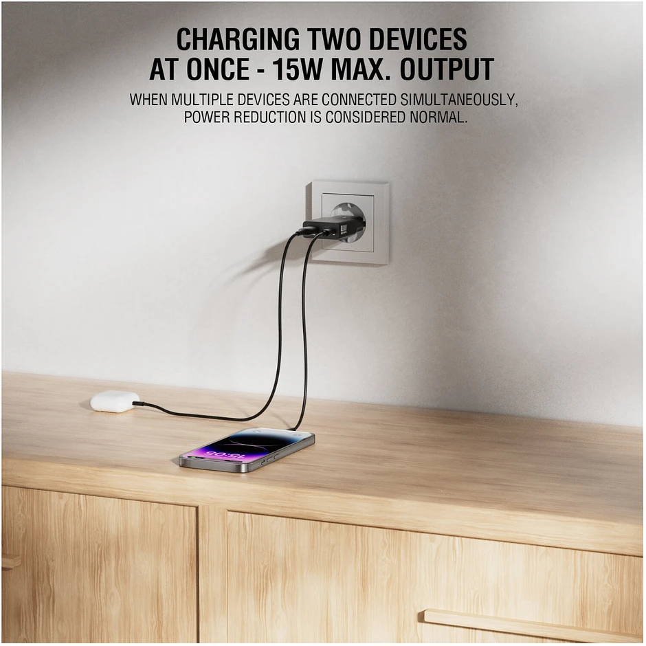 Įkroviklis jungiama į tinklą 4smarts FlatPlug Duos 30W GaN USB-C/USB-A juoda