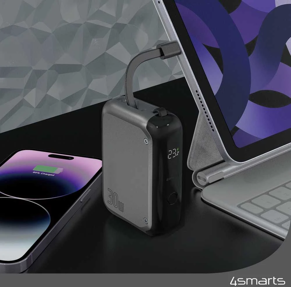 4smarts Pocket 10000 mAh 30W su įmontuotu USB-C kabelio kamuoliuku
