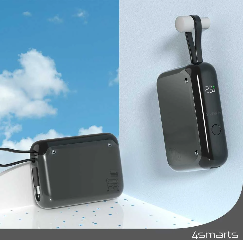 4smarts Pocket 10000 mAh 30W su įmontuotu USB-C kabelio kamuoliuku