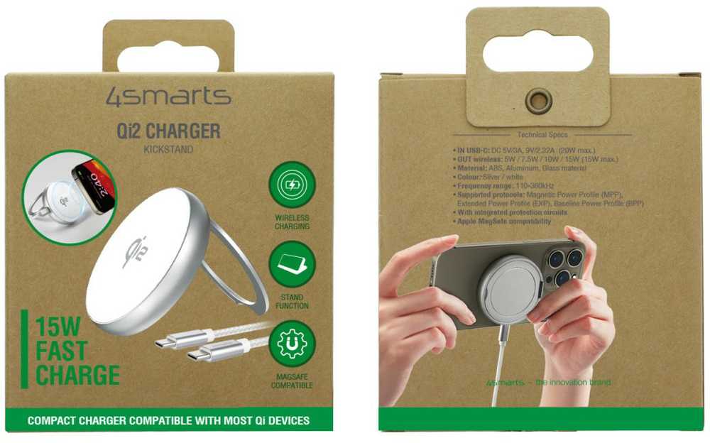 4smarts belaidis įkroviklis Kickstand 15W sidabro spalvos 540987