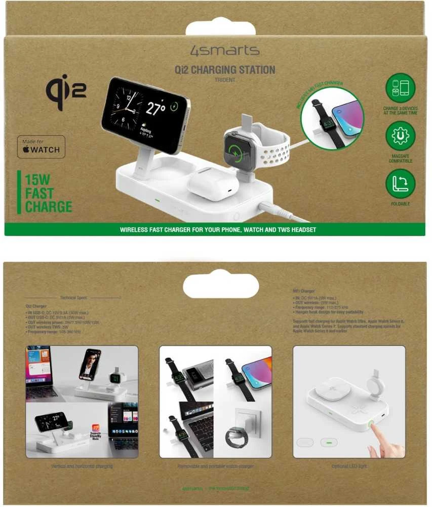 Įkroviklis 4smarts Trident Qi2 MFi Fast Charger Baltas (540999)