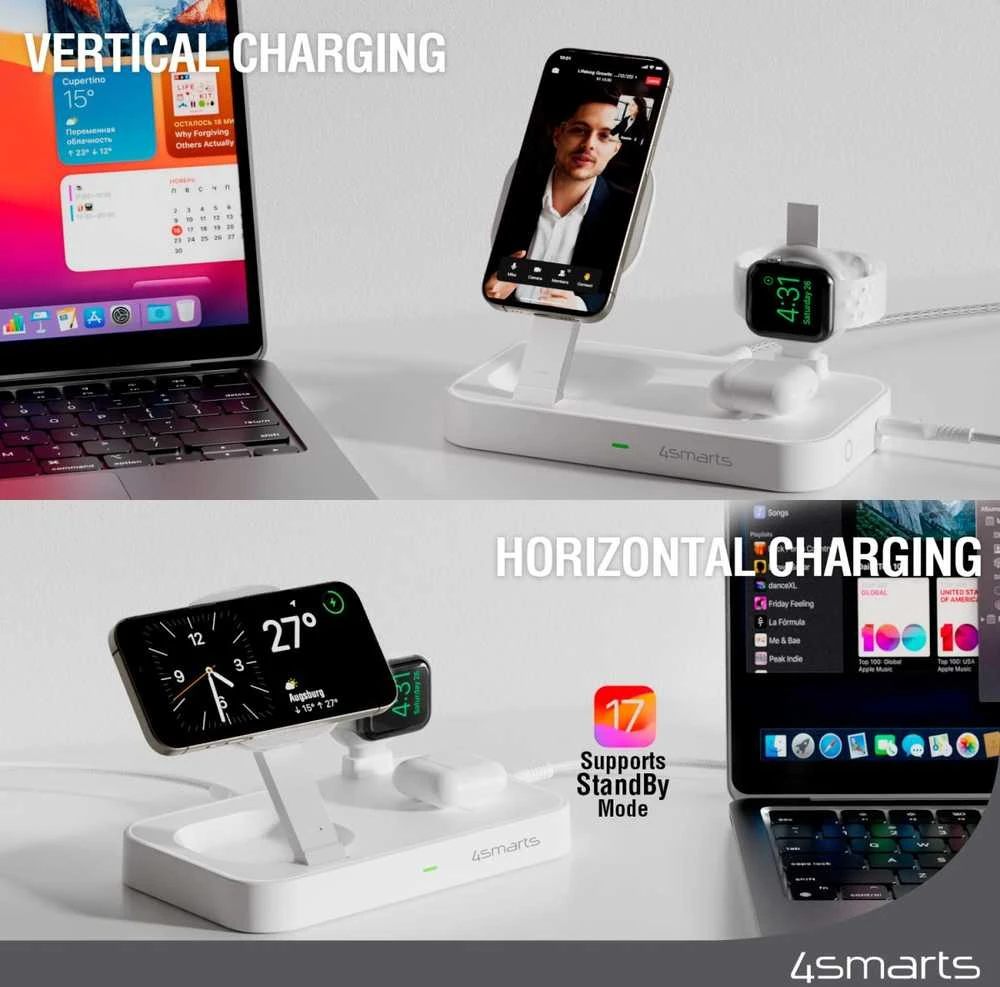 Įkroviklis 4smarts Trident Qi2 MFi Fast Charger Baltas (540999)