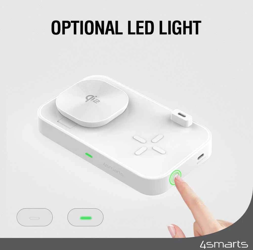 4smarts belaidis įkroviklis QI2 Trident 2in1 + USB-C + Laidinis įkroviklis 30W baltos spalvos 540998