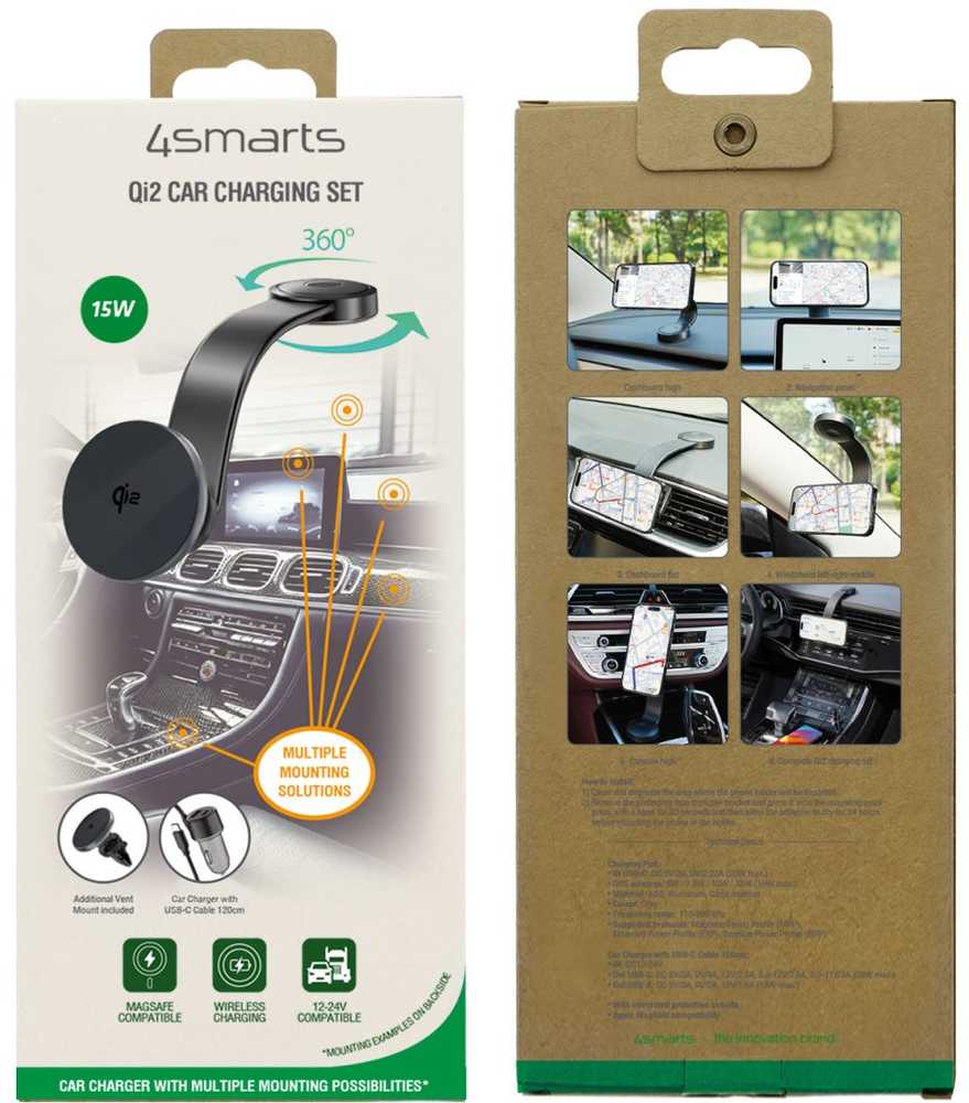 Prekės ženklas Undefined 4smarts Ład. indukcinė automobilinis įkrovimas 15W + kroviklis samochodowa pilka/pilkas 540988