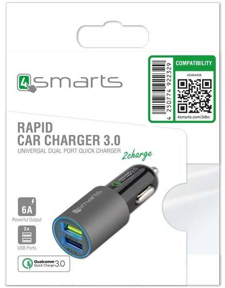 Trixie 4Smarts automobilinis įkroviklis Rapid 30W su greitu įkrovimu, matinis pilkas