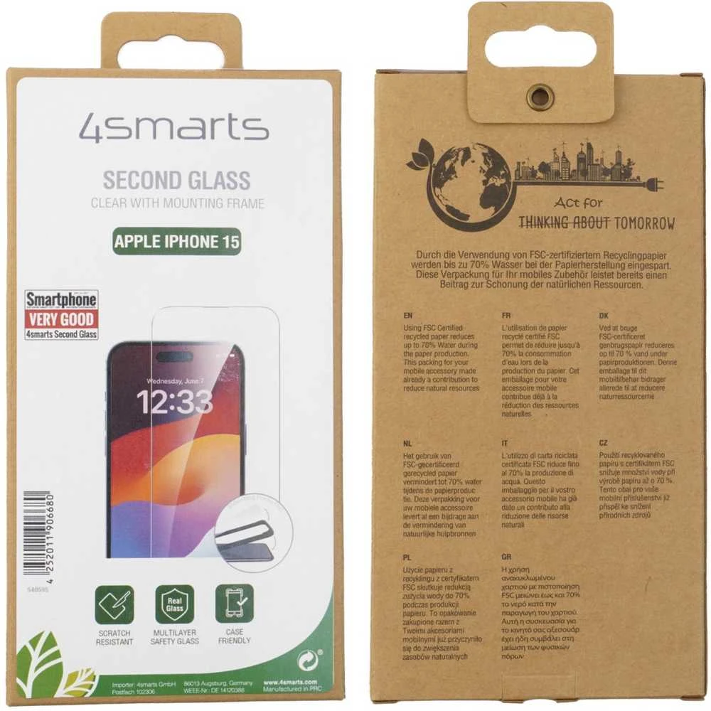 4Smarts STIKLAS SU TVIRTINIMO RĖMELIU - IPHONE 15