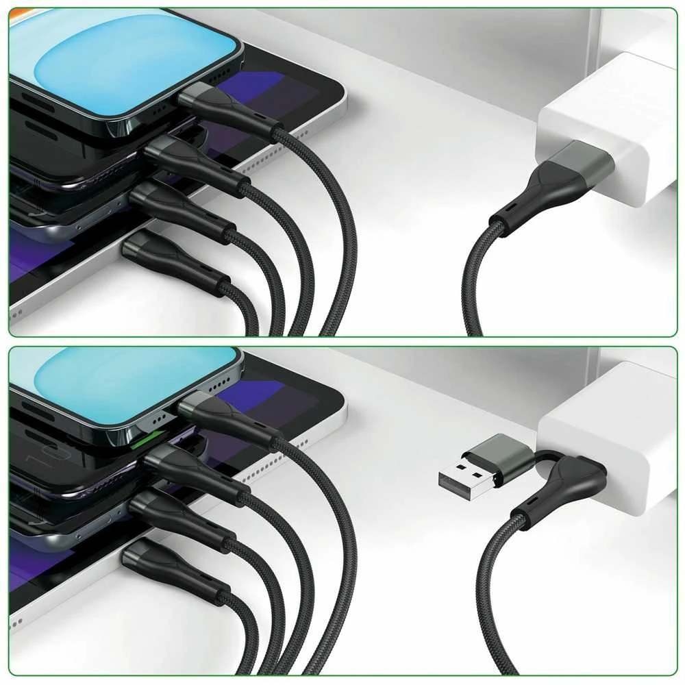 Kabelis USB-C/USB-A 4smarts 4in1 1.2m juodos spalvos